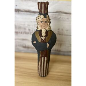 Vintage Folk Art Hand Painted Uncle Sam Figure Primitive Painted Fabric Tall